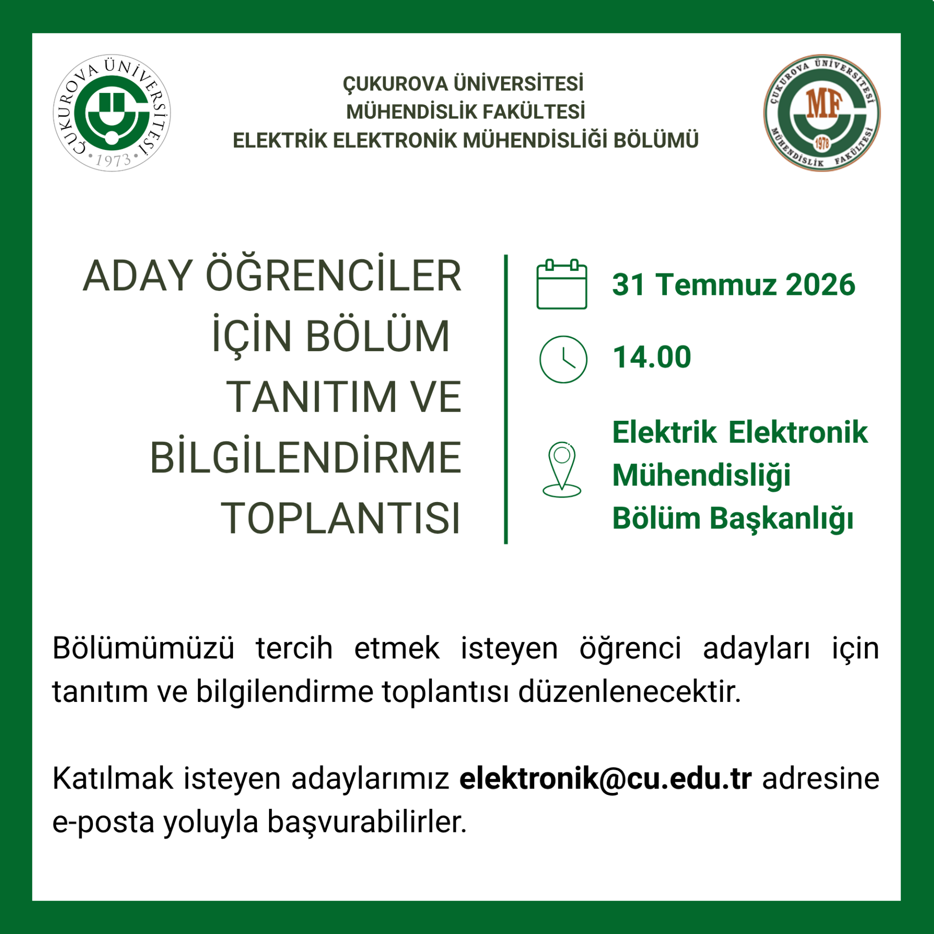 Elektrik Elektronik Mühendisliği Bölümüne Hoşgeldiniz